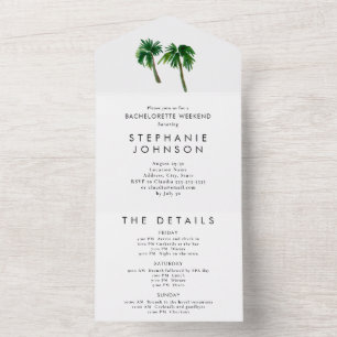 Invitation Tout En Un Aquarelle Palmiers tropicaux Bachelorette