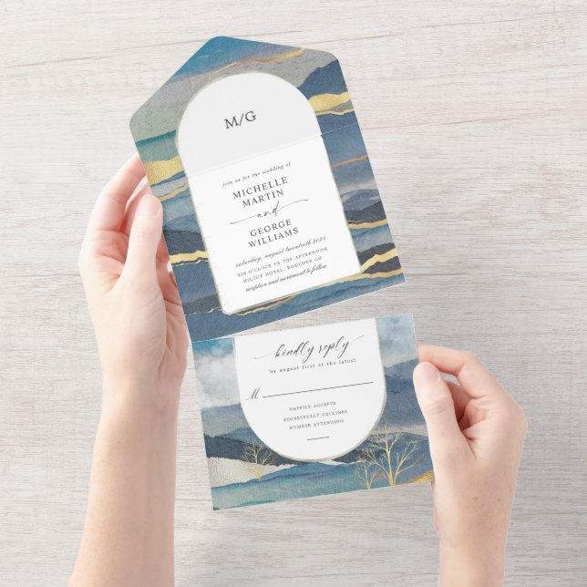 Invitation Tout En Un aquarelle paysage doré (pas de VV nécessaire) (Déchirure)