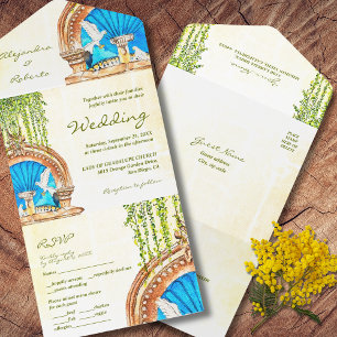 Invitation Tout En Un Aquarelle peinte à la main Vieux Mexique Mariage