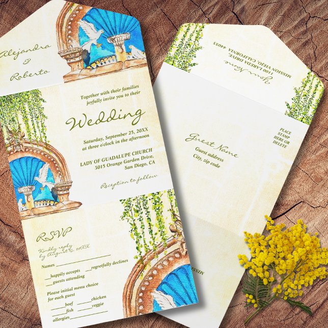 Invitation Tout En Un Aquarelle peinte à la main Vieux Mexique Mariage (Créateur téléchargé)