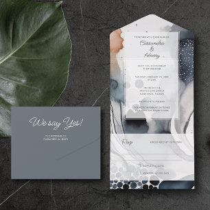 Invitation Tout En Un Aquarelle Peinture moderne Moody Mariage bleu