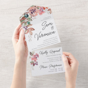 Invitation Tout En Un Aquarelle romantique Mauve Blush