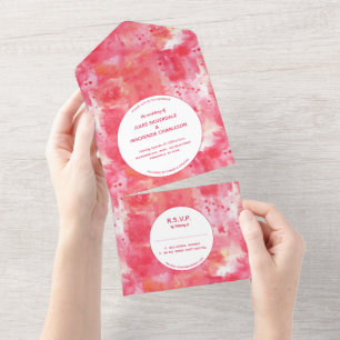 Invitation Tout En Un Aquarelle rose Confetti Abstrait Mariage moderne