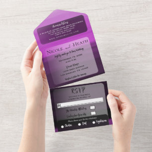 Invitation Tout En Un Aquarelle rose noir minimaliste Mariage moderne