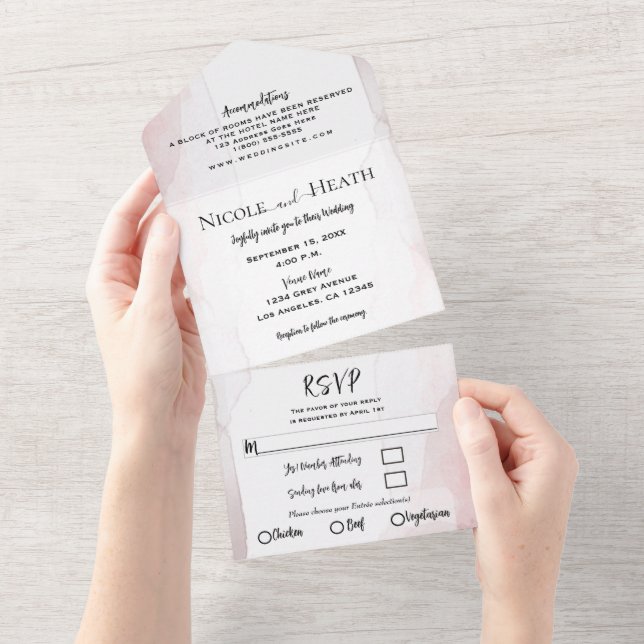 Invitation Tout En Un Aquarelle rougissante Minimale chic Mariage modern (Déchirure)