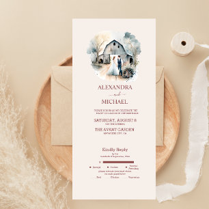 Invitation Tout En Un Aquarelle Rustique Mariage de grange