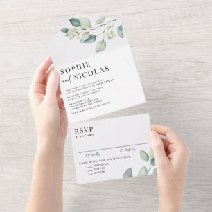 Invitation Tout En Un Aquarelle Sage Vert Eucalyptus Feuille Mariage