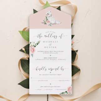 Invitation Tout En Un Aquarelle Samoyed Chien & Floral Rose Fleurs