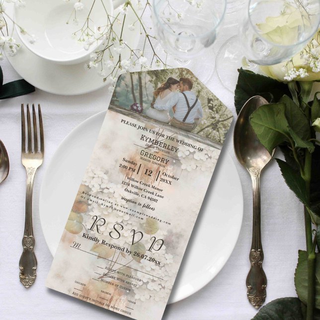 Invitation Tout En Un Aquarelle Style Blanc Hydrangée Photo E-mail (Créateur téléchargé)