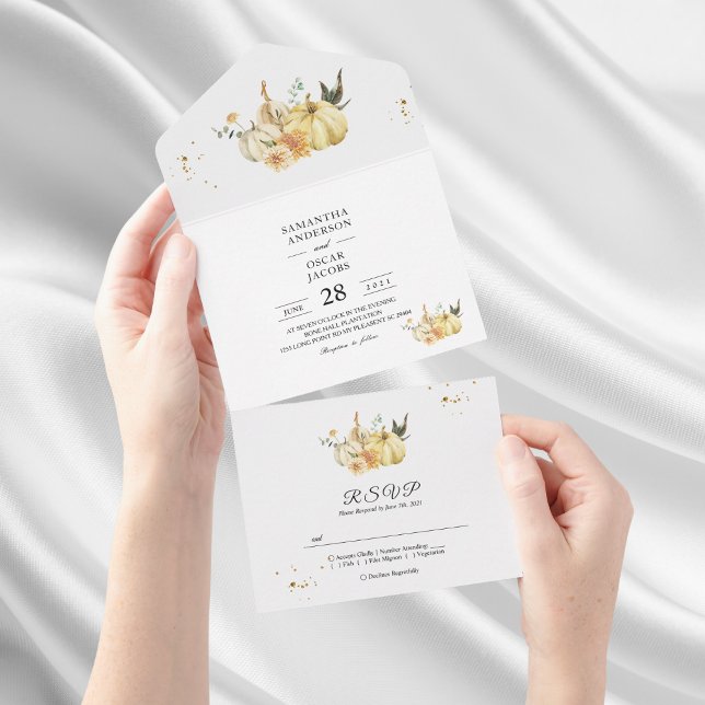 Invitation Tout En Un Aquarelle tendance d'automne Citrouille et fleurs (Créateur téléchargé)