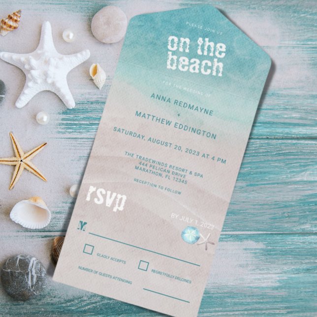 Invitation Tout En Un Aquarelle Tropical Beach Wedding (Créateur téléchargé)