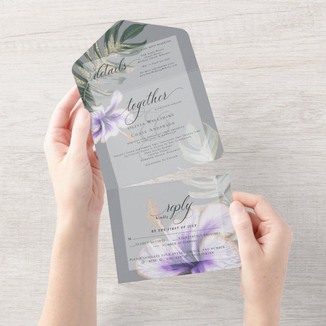 Invitation Tout En Un Aquarelle tropicale Hibiscus Mariage floral (Déchirure)