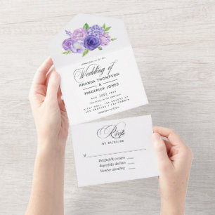 Invitation Tout En Un Aquarelle Ultra Violet Mariage Floral Tout en un