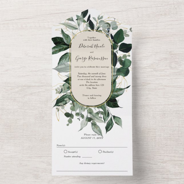 Invitation Tout En Un Aquarelle Verdure Botanique Boho Arché Mariage (À l'intérieur)