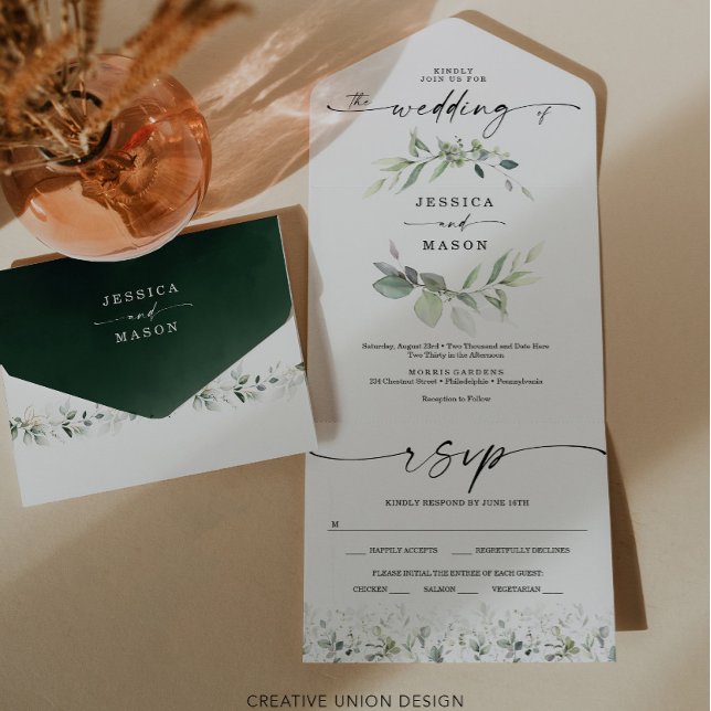 Invitation Tout En Un Aquarelle Verdure Eucalyptus Mariage (Créateur téléchargé)