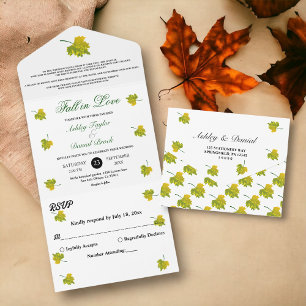 Invitation Tout En Un Aquarelle Vert Feuilles Automne Floral Mariage