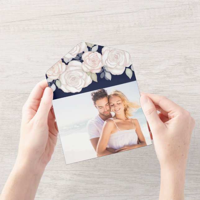 Invitation Tout En Un Aquarelle verte moderne QR Code photo Marine (Ouverture)