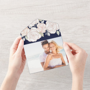 Invitation Tout En Un Aquarelle verte moderne QR Code photo Marine