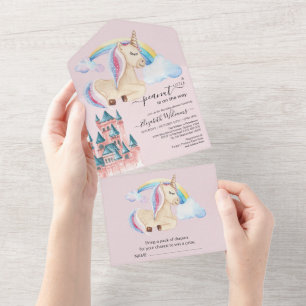 Invitation Tout En Un Aquarelle Whimsical Castle Unicorn