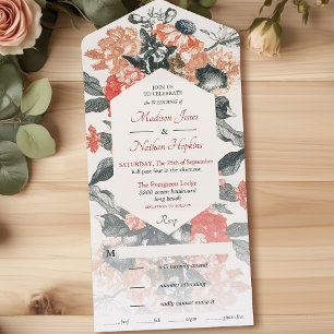 Invitation Tout En Un Aquarelle Whimsical vintage Mariage Floral
