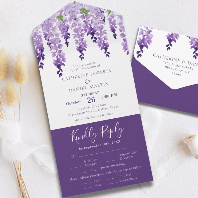 Invitation Tout En Un Aquarelle Wisteria Purple Lilac Mariage Floral (Créateur téléchargé)