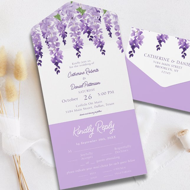 Invitation Tout En Un Aquarelle Wisteria Purple Lilac Mariage Floral (Créateur téléchargé)