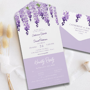 Invitation Tout En Un Aquarelle Wisteria Purple Lilac Mariage Floral