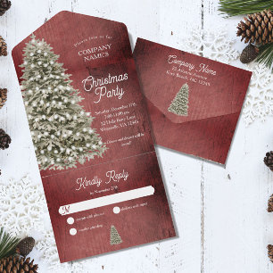 Invitation Tout En Un Arbre de Noël rustique Société Fête Rouge