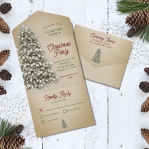 Invitation Tout En Un Arbre de Noël Société Fête Kraft Brown