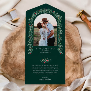 Invitation Tout En Un Arc de verdure Élégant Photo Noël