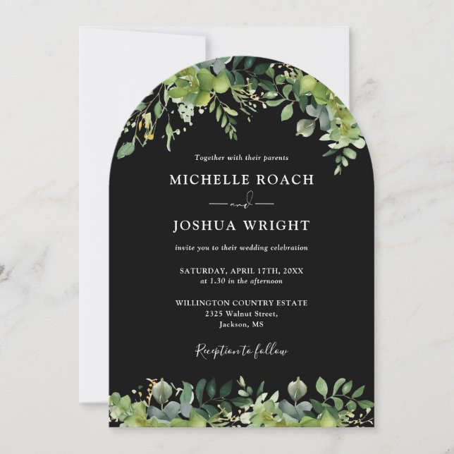Invitation Tout En Un Arc De Verdure Mariage Noir Et Blanc (Devant)