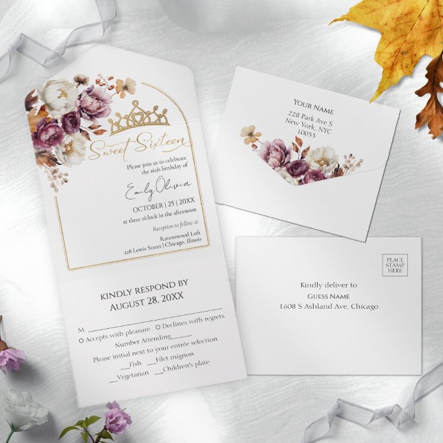 Invitation Tout En Un Arc Floral Bourgogne automne doux 16 (Créateur téléchargé)