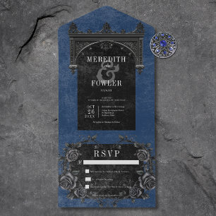 Invitation Tout En Un Arc noir gothique et Rose noir Bleu Non Dîner