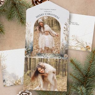 Invitation Tout En Un Arche botanique de pin d'hiver à l'aquarelle 1-Pho