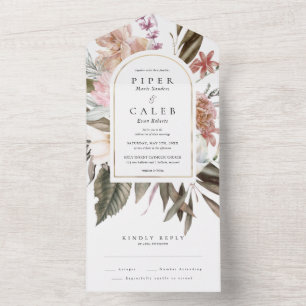 Invitation Tout En Un Arche de mariage à la fleur sauvage dorée