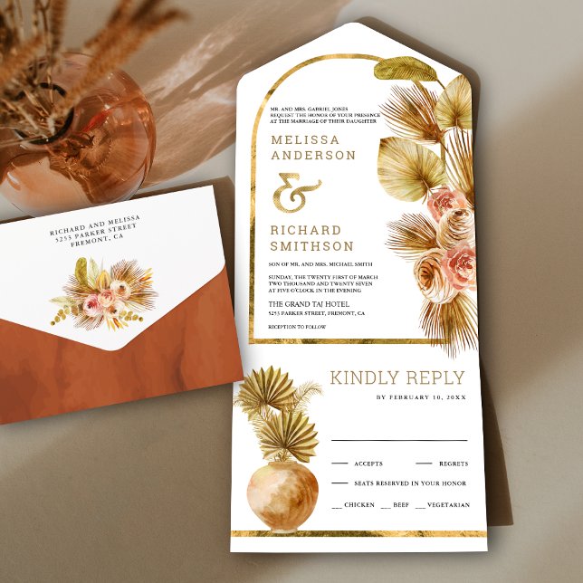 Invitation Tout En Un Arche Florale Terreuse Rustique Séchée Mariage Boh (Créateur téléchargé)