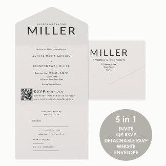 Invitation Tout En Un Architectural Surname QR Wedding