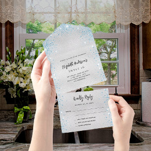 Invitation Tout En Un Argent bleu anniversaire rsvp