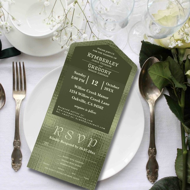 Invitation Tout En Un Arrière - plan de Shimmer vert de Sage d'olive (Créateur téléchargé)