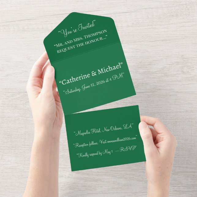 Invitation Tout En Un Arrière - plan solide vert profond | Conception mi (Déchirure)