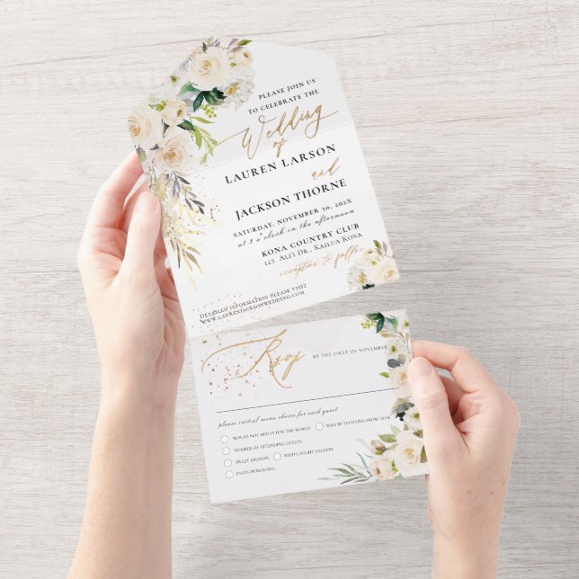 Invitation Tout En Un ArtsApp Elegant Alabaster Cream Rose Gold Dust (Déchirure)