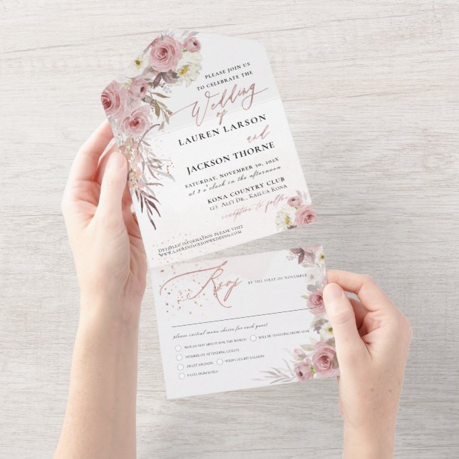 Invitation Tout En Un ArtsApp Elegant Roses Roses Roses Roses Roses Rose (Déchirure)