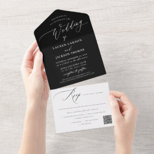 Invitation Tout En Un ArtsApp élégante calligraphie noir blanc Mariage