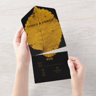 Invitation Tout En Un Audacieux feuille d'automne tout en un mariage Inv