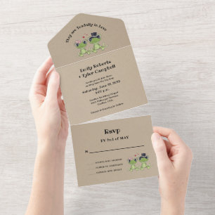 Invitation Tout En Un ©Aujourd'hui dans Love Frog Couple Rustic Mariage
