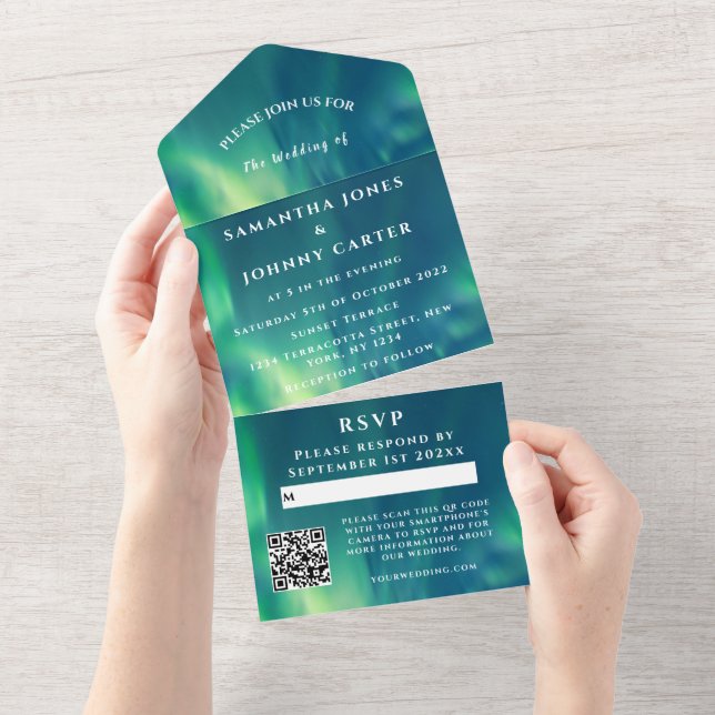 Invitation Tout En Un Aurora Borealis Starry Night Stars Sky Mariage (Déchirure)
