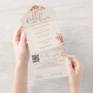 Invitation Tout En Un Automne automne dans l'amour Rustique Floral QR Co