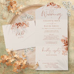 Invitation Tout En Un Automne Automne Rustique Floral Détails RSVP Maria<br><div class="desc">Le tout dans un faire-part de mariage avec des fleurs rustiques automne et élégant script de calligraphie typographie. L'invitation comprend des informations supplémentaires sur l'invité et une carte RSVP perforée qui peut être adressée individuellement ou laissée en blanc pour que vous puissiez écrire à la main les informations d'adresse de...</div>