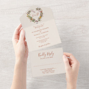 Invitation Tout En Un Automne Automne Rustique Floral Mariage de coeur