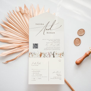 Invitation Tout En Un Automne Boho   Beige Décontracté QR Code sceau et